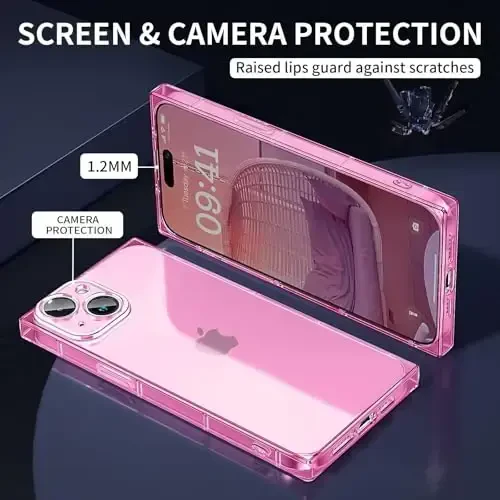Tzomsze Case for iPhone 16 Clear Case,Camera Protection & Reinforced Corners TPU Slim Shockproof Case Cover for Women Girls 6.1 inch-Transparent Pink - TZOMSZE (1)