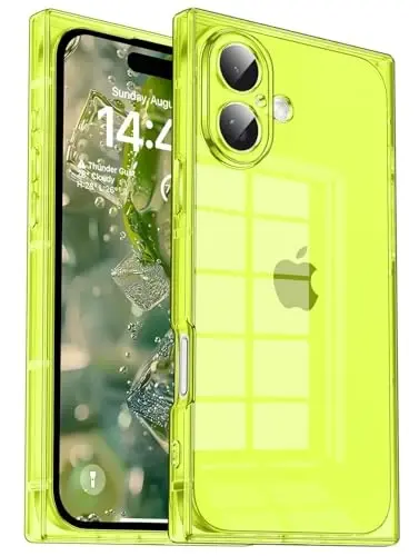 Tzomsze iPhone 16 Plus ile Uyumlu Şeffaf Kılıf, Kamera Koruması, Güçlendirilmiş Köşeler TPU İnce Darbeye Dayanıklı Kılıf Kapak Kadınlar Kızlar için 6,7 inç-Şeffaf Neon Yeşil 