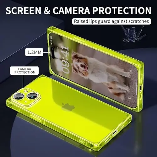 Tzomsze iPhone 16 Plus ile Uyumlu Şeffaf Kılıf, Kamera Koruması, Güçlendirilmiş Köşeler TPU İnce Darbeye Dayanıklı Kılıf Kapak Kadınlar Kızlar için 6,7 inç-Şeffaf Neon Yeşil - TZOMSZE (1)
