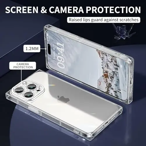 Tzomsze iPhone 16 Pro Max ile Uyumlu Şeffaf Kılıf, Kamera Koruması, Güçlendirilmiş Köşeler TPU İnce Darbeye Dayanıklı Kılıf Kapak Kadın Kız Çocukları için 6,9 inç-Şeffaf - TZOMSZE (1)