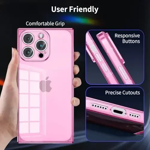 Tzomsze Case Compatible with iPhone 16 Pro Clear Case,Camera Protection,Reinforced Corners TPU Slim Shockproof Case Cover for Women Girls 6.3 inch-Transparent Pink - 4