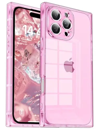 Tzomsze Case Compatible with iPhone 16 Pro Clear Case,Camera Protection,Reinforced Corners TPU Slim Shockproof Case Cover for Women Girls 6.3 inch-Transparent Pink 