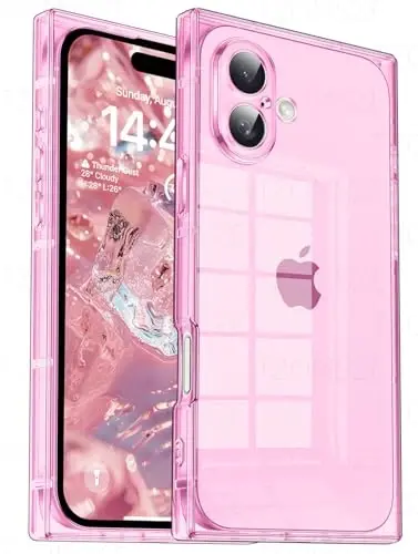 Tzomsze iPhone 17 ile Uyumlu Şeffaf Kılıf, Kamera Koruması, Güçlendirilmiş Köşeler TPU İnce Darbeye Dayanıklı Kılıf, Kadın Kız Çocuklar için 6.3 inç-Şeffaf Pembe - 1