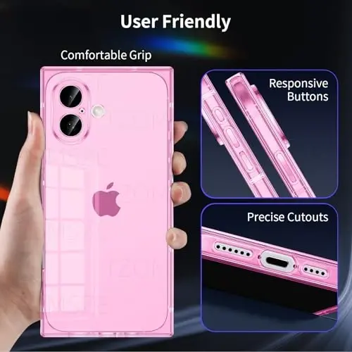 Tzomsze iPhone 17 ile Uyumlu Şeffaf Kılıf, Kamera Koruması, Güçlendirilmiş Köşeler TPU İnce Darbeye Dayanıklı Kılıf, Kadın Kız Çocuklar için 6.3 inç-Şeffaf Pembe - 4