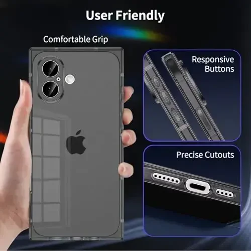 Tzomsze Case Compatible with iPhone 17 Clear Case,Camera Protection,Reinforced Corners TPU Slim Shockproof Case Cover for Women Girls 6.3 inch-Transparent Black - 8