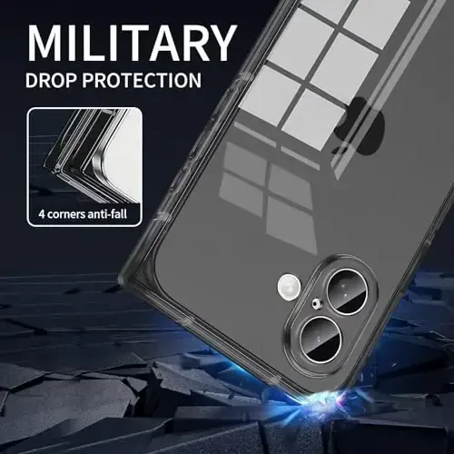 Tzomsze Case Compatible with iPhone 17 Clear Case,Camera Protection,Reinforced Corners TPU Slim Shockproof Case Cover for Women Girls 6.3 inch-Transparent Black - 3