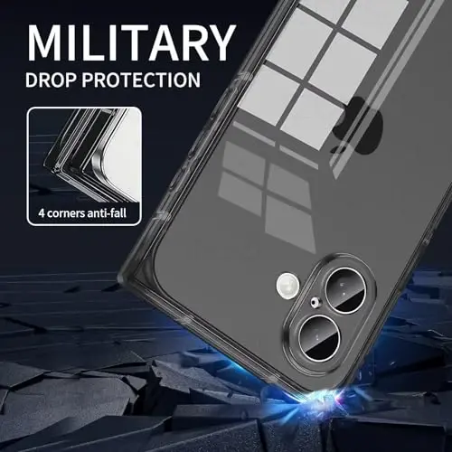 Tzomsze Case Compatible with iPhone 17 Clear Case,Camera Protection,Reinforced Corners TPU Slim Shockproof Case Cover for Women Girls 6.1 inch-Transparent Black - 3