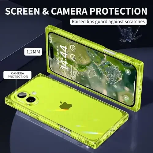 Tzomsze Case Compatible with iPhone 17 Clear Case,Camera Protection,Reinforced Corners TPU Slim Shockproof Case Cover for Women Girls 6.3 inch-Transparent Neon Green - 2