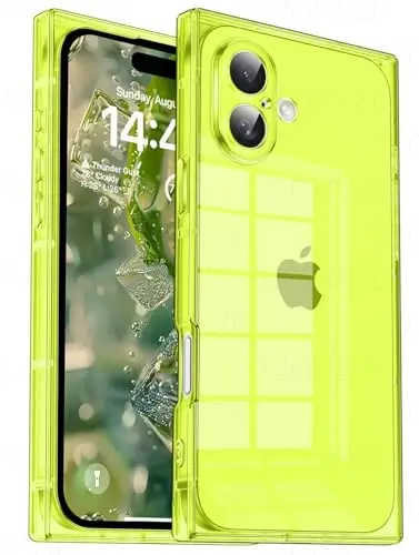 Tzomsze iPhone 17 ile Uyumlu Şeffaf Kılıf, Kamera Koruması, Güçlendirilmiş Köşeler TPU İnce Darbeye Dayanıklı Kılıf Kapak Kadın Kız Çocukları için 6.3 inç-Şeffaf Neon Yeşil 