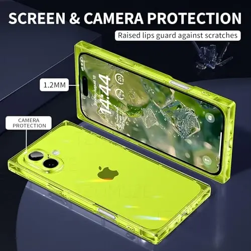 Tzomsze iPhone 17 ile Uyumlu Şeffaf Kılıf, Kamera Koruması, Güçlendirilmiş Köşeler TPU İnce Darbeye Dayanıklı Kılıf Kapak Kadın Kız Çocukları için 6.3 inç-Şeffaf Neon Yeşil - 2