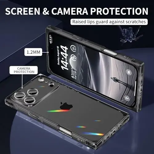 Tzomsze iPhone 17 Pro ile Uyumlu Şeffaf Kılıf, Kamera Koruması, Güçlendirilmiş Köşeler TPU İnce Darbeye Dayanıklı Kılıf, Kadın Kız Çocuk 6,3 inç-Şeffaf Siyah - 8