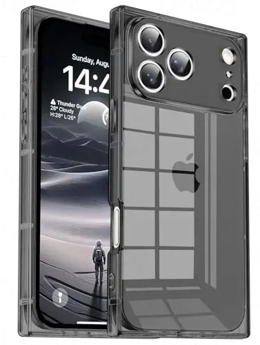 Tzomsze iPhone 17 Pro ile Uyumlu Şeffaf Kılıf, Kamera Koruması, Güçlendirilmiş Köşeler TPU İnce Darbeye Dayanıklı Kılıf, Kadın Kız Çocuk 6,3 inç-Şeffaf Siyah 