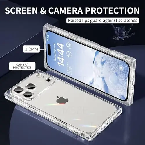 Tzomsze iPhone 17 Pro Max ile Uyumlu Şeffaf Kılıf, Kamera Koruması, Güçlendirilmiş Köşeler TPU İnce Darbeye Dayanıklı Kılıf Kapak Kadınlar Kızlar için 6.9 inç-Şeffaf - 8
