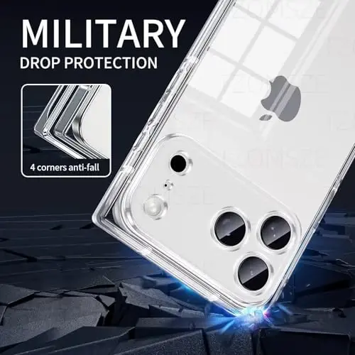 Tzomsze iPhone 17 Pro Max ile Uyumlu Şeffaf Kılıf, Kamera Koruması, Güçlendirilmiş Köşeler TPU İnce Darbeye Dayanıklı Kılıf Kapak Kadınlar Kızlar için 6.9 inç-Şeffaf - 9