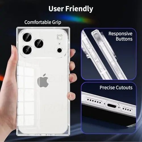 Tzomsze iPhone 17 Pro Max ile Uyumlu Şeffaf Kılıf, Kamera Koruması, Güçlendirilmiş Köşeler TPU İnce Darbeye Dayanıklı Kılıf Kapak Kadınlar Kızlar için 6.9 inç-Şeffaf - 4
