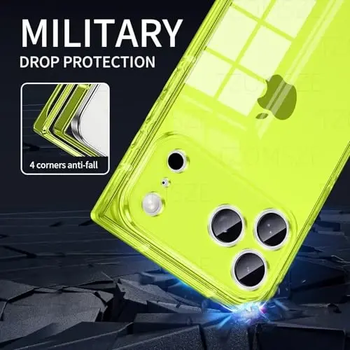 Tzomsze iPhone 17 Pro Max ile Uyumlu Şeffaf Kılıf, Kamera Koruması, Güçlendirilmiş Köşeler TPU İnce Darbeye Dayanıklı Kılıf Kapak Kadınlar Kızlar için 6.9 inç-Şeffaf Neon - 3