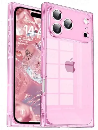 Tzomsze Case Compatible with iPhone 17 Pro Clear Case,Camera Protection,Reinforced Corners TPU Slim Shockproof Case Cover for Women Girls 6.3 inch-Transparent Pink 