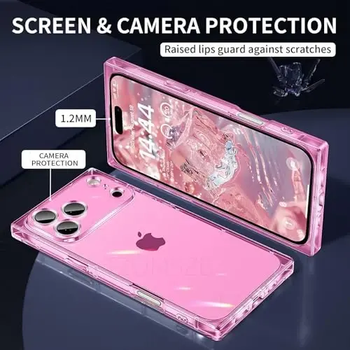 Tzomsze iPhone 17 Pro Şeffaf Kılıf ile Uyumlu, Kamera Korumalı, Köşeleri Güçlendirilmiş TPU İnce Darbeye Dayanıklı Kılıf, Kadın Kız Çocukları için 6.3 inç - Şeffaf Pembe - 2