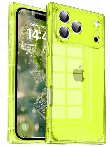 Tzomsze Case Compatible with iPhone 17 Pro Clear Case,Camera Protection,Reinforced Corners TPU Slim Shockproof Case Cover for Women Girls 6.3 inch-Transparent Neon Green - 1
