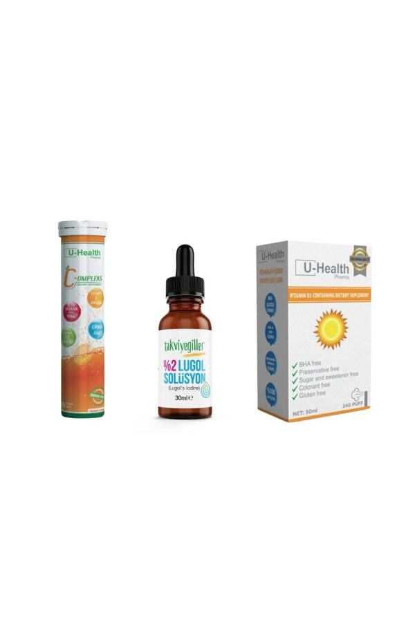 U-Health D3 Spray 30ML, Vitamin-Complex 20 Effervescent Tablets and 2% Lugol Solution - 1