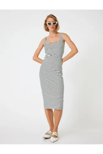 U-Neck Sleeveless Midi Pencil Dress - 1