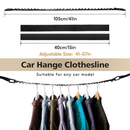 U0U Car Clothes Hanger Bar with 32 Rings,Black Car Clothes Hanger Rod,Telescopic Clothes Bars for Vehicle,Suitable for Most Cars and SUV (Black) - 2