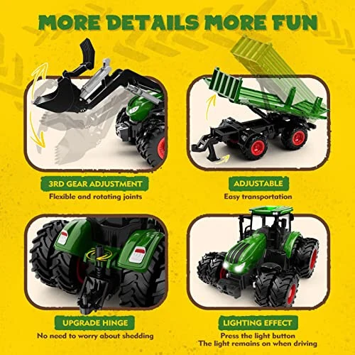 Uarzt Remote Control Tractor Toy, Kids RC Tractor Set & Truck and Trailer Front Loader - Metal Car Head/8 Wheel/Light, Toddlers Farm Vehicle Toys for 3 4 5 6 7 8 9 Year Old Boys Girls Birthday Gift - 5