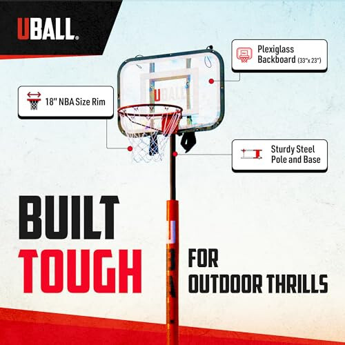 UBALL Lite | Ultra Taşınabilir Açık Hava Basketbol Potası | Plajda, Çimde, Araba Bagajında Oyna | Dakikalar İçinde Kurulum | Yükseklik Ayarlanabilir Tam Boyutlu Çember | Çocuklar ve Yetişkinler İçin Bahçe Oyunu | Oyun Topu Dahil - 5