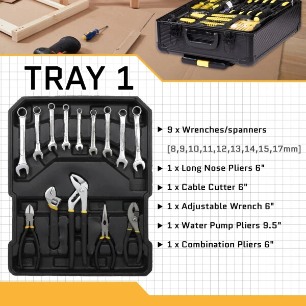 UBesGoo 799 Pcs Tool Set, Household Repair Hand Tool Kit, Mechanics Tool Kit, with Trolley Case, Black - 5