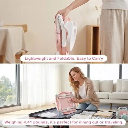 UBRAVOO 2in1 Portable Toddler Booster Seat, Grow with Baby Booster Seat for Dining Table with Removable Tray & Seat Pad, high chair for travel, ACE1013 Pink Flamingos - 4