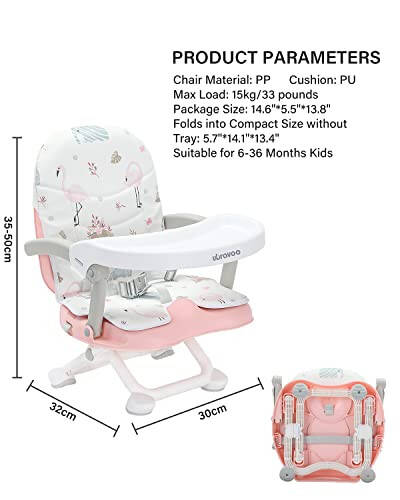 UBRAVOO 2in1 Portable Toddler Booster Seat, Grow with Baby Booster Seat for Dining Table with Removable Tray & Seat Pad, high chair for travel, ACE1013 Pink Flamingos - 36