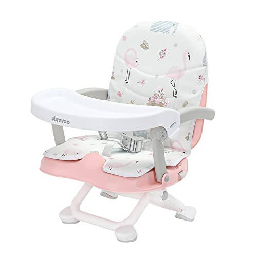 UBRAVOO 2in1 Portable Toddler Booster Seat, Grow with Baby Booster Seat for Dining Table with Removable Tray & Seat Pad, high chair for travel, ACE1013 Pink Flamingos - 7