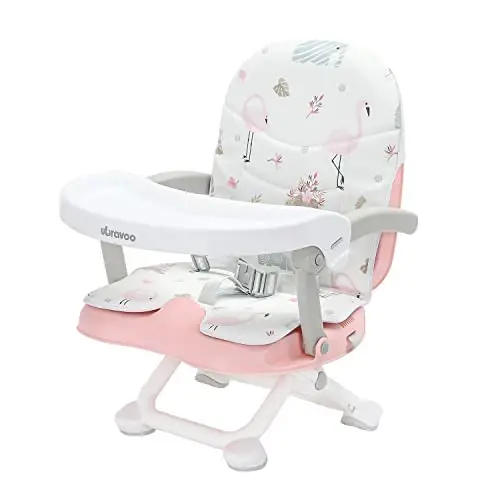 UBRAVOO 2'si 1 Arada Taşınabilir Bebek Booster Koltuğu, Bebek ile Büyüyen Yemek Masası Booster Koltuğu, Çıkarılabilir Tepsi ve Koltuk Minderi ile, Seyahat İçin Yüksek Sandalye, ACE1013 Pembe Flamingolar 