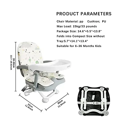 UBRAVOO Baby Booster Seat for Dining Table with Removable Tray & Cushion, 3in1 Portable Toddler Booster Seat, 4 Height Adjustable Travel High Chair for Babies and Toddlers - 6