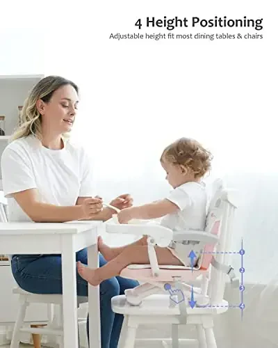 UBRAVOO Olib olinadigan patnis va yostiqli ovqat stoli uchun Baby Booster o'rindiq, 3in1 portativ Toddler Booster o'rindiq, chaqaloqlar va yosh bolalar uchun 4 balandlikda sozlanishi sayohat uchun baland stul - 2