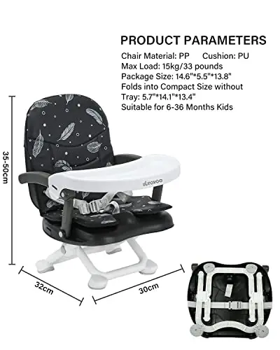 UBRAVOO Baby Booster Seat for Dining Table with Removable Tray & Cushion, 3in1 Portable Toddler Booster Seat, 4 Height Adjustable Travel High Chair for Babies and Toddlers - 6