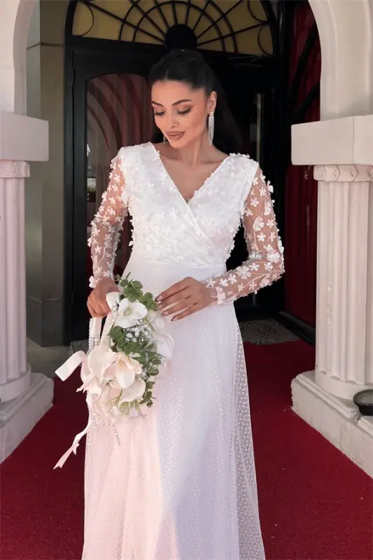 Üç Boyutlu Çiçekli Elbise - BEYAZ - 10