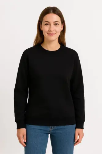 Üç İplik Düz Bisiklet Yaka SweatShirt - Siyah - 3