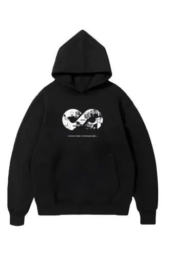 Üç İplik Kapşonlu 10 Kasıma Özel SweatShirt - Siyah - BÜYÜKBEDENIZ (1)