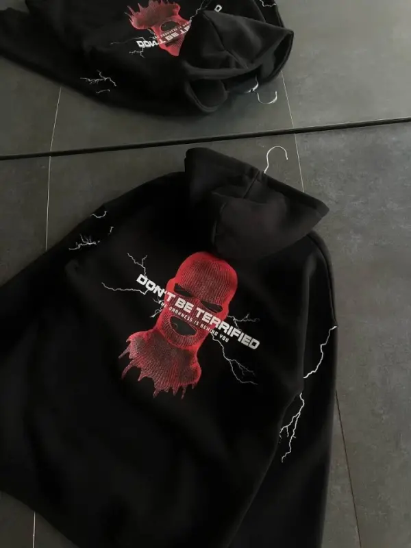 Üç İplik Kapşonlu Baskılı Oversize SweatShirt- Siyah - BÜYÜKBEDENIZ