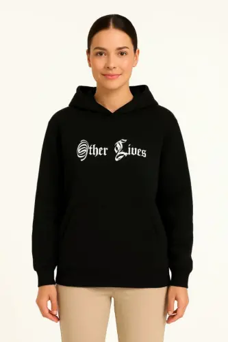 Üç İplik Kapşonlu ön Ve Arka Baskılı SweatShirt Hoodie- Siyah - 3