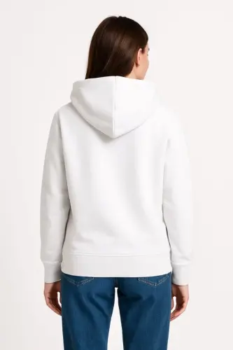 Üç İplik Kapüşonlu Kanguru Çepli SweatShirt Hoodie - Beyaz - BÜYÜKBEDENIZ (1)