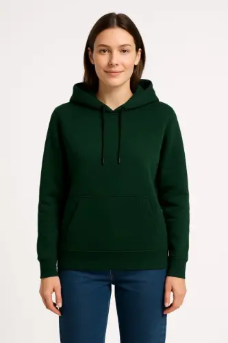 Üç İplik Kapüşonlu Kanguru Çepli SweatShirt Hoodie - Haki - 3