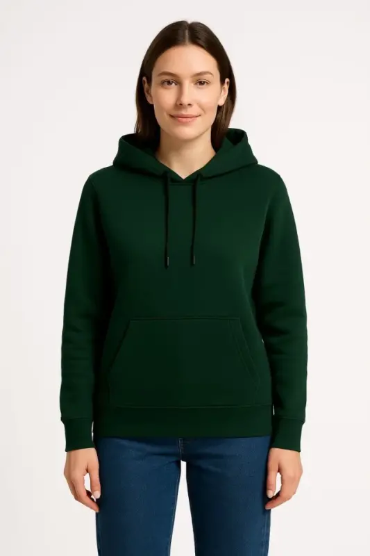 Üç İplik Kapüşonlu Kanguru Çepli SweatShirt Hoodie - Haki - 3