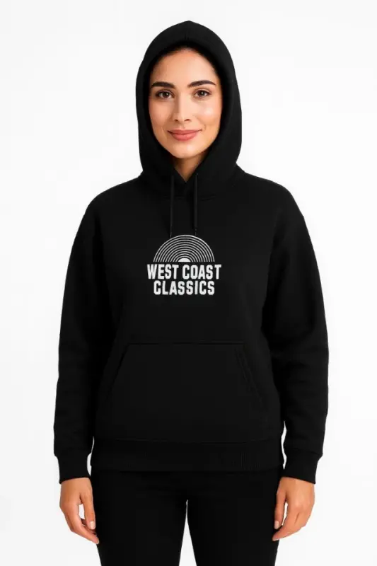 Üç İplik Kapüşonlu Ön Ve Arka Baskılı SweatShirt Hoodie - Siyah - BÜYÜKBEDENIZ