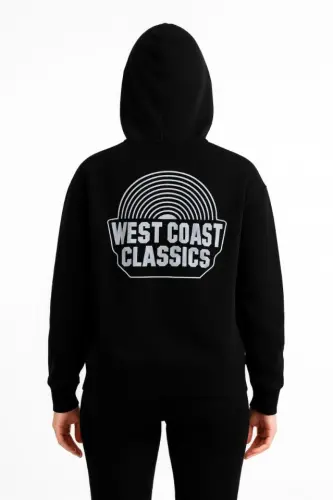 Üç İplik Kapüşonlu Ön Ve Arka Baskılı SweatShirt Hoodie - Siyah - 4