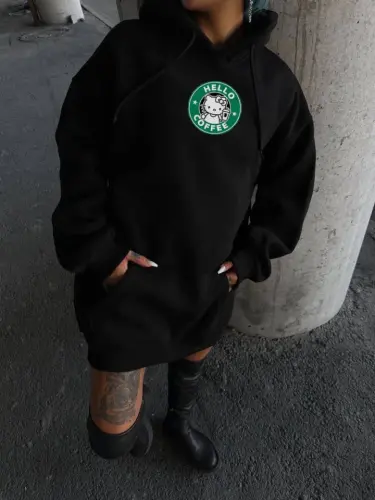 Üç İplik Penye Uzun Kol Kapşonlu SweatShirt - Siyah - BÜYÜKBEDENIZ (1)