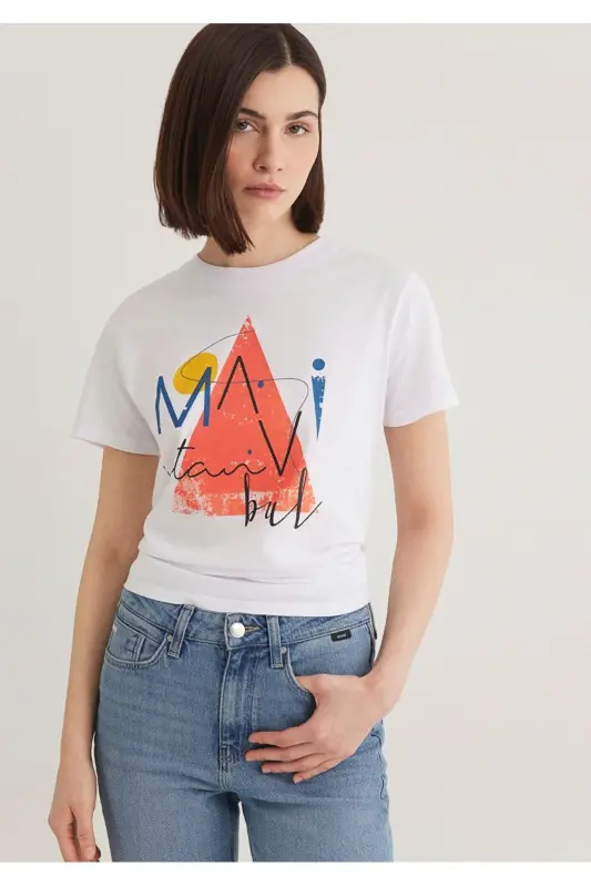üçgen baskılı istanbul beyaz kadın t-shirt - Beyaz - 1