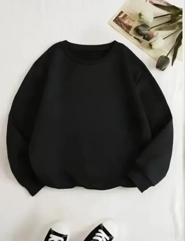 Uch ip Biskilet Yaka Basic SweatShirt - Qora - BÜYÜKBEDENIZ