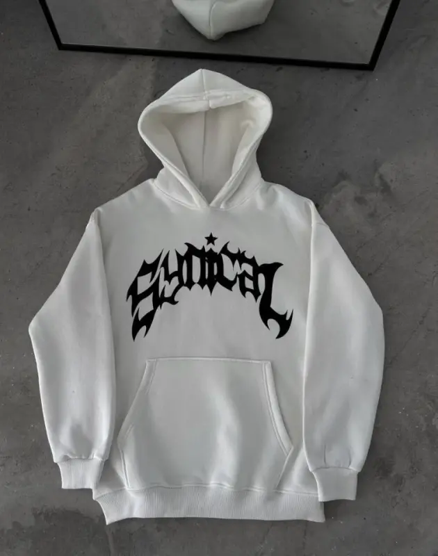 Uch ipli kapshonli bosmali oversize svitshot - Oq - 2